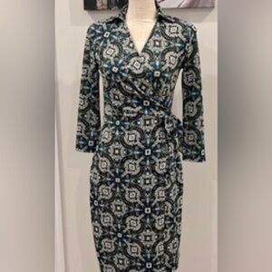 Limited Collection Green and Blue Patterned  Wrap Dress - size Large